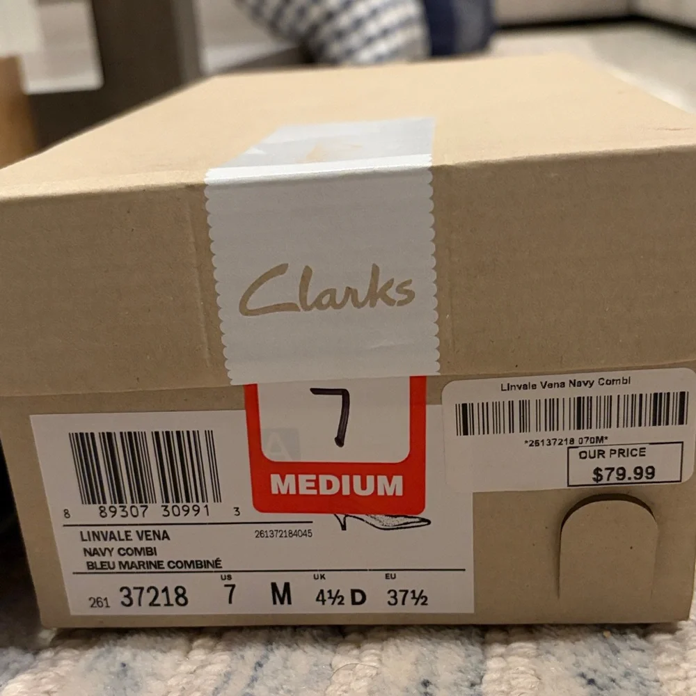 Clarks Navy Pointed Toe Low Heels